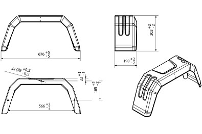 Blatník pro přívěs 13" pro přívěsy MARTZ/TEMA   676/303 mm výkres